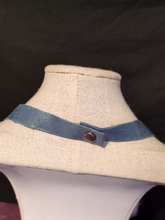 Artisan Handmade Coral Shearling Statement Necklace with Blue Leather Strap - Picture 4 of 9